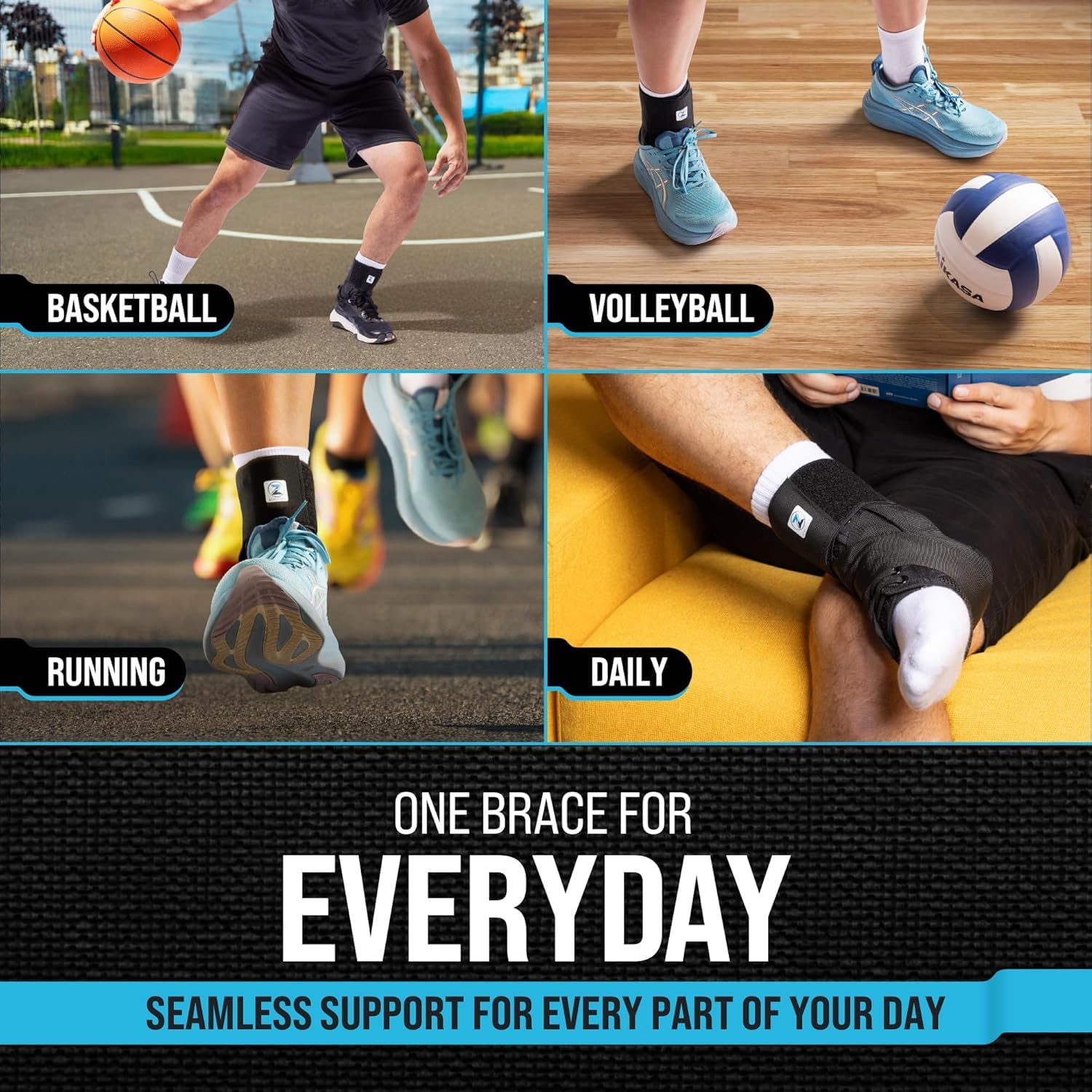 Z ATHLETICS left-right compatible ankle brace for versatile use