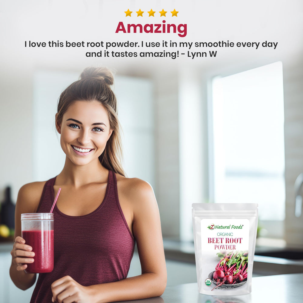 Beetroot powder stirred into smoothie for vibrant tone