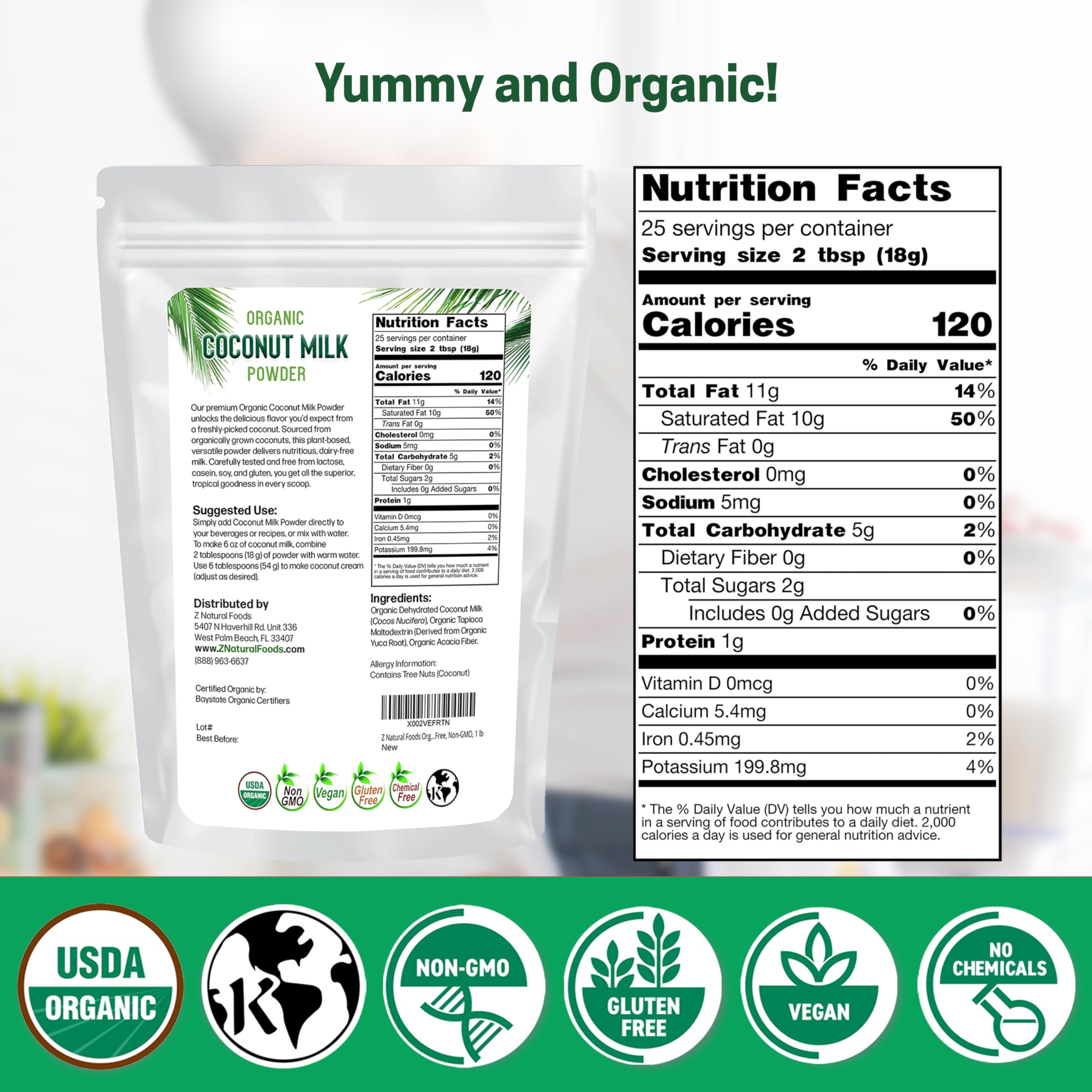 Z Natural Foods coconut milk powder scoop for precise portions.