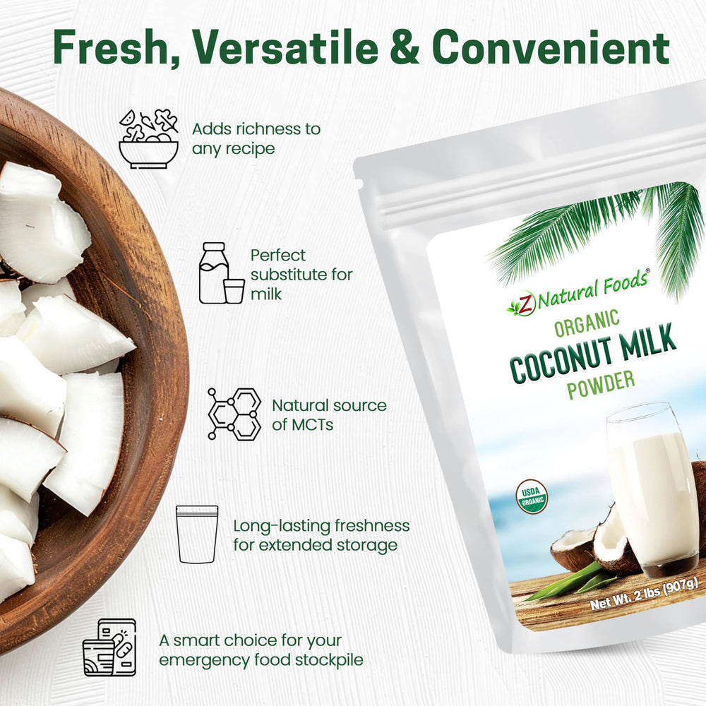 Smoothie prepared with coconut milk powder for creamy texture.