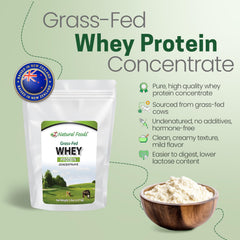Label on Z Natural Foods grass-fed whey protein indicating NZ origin