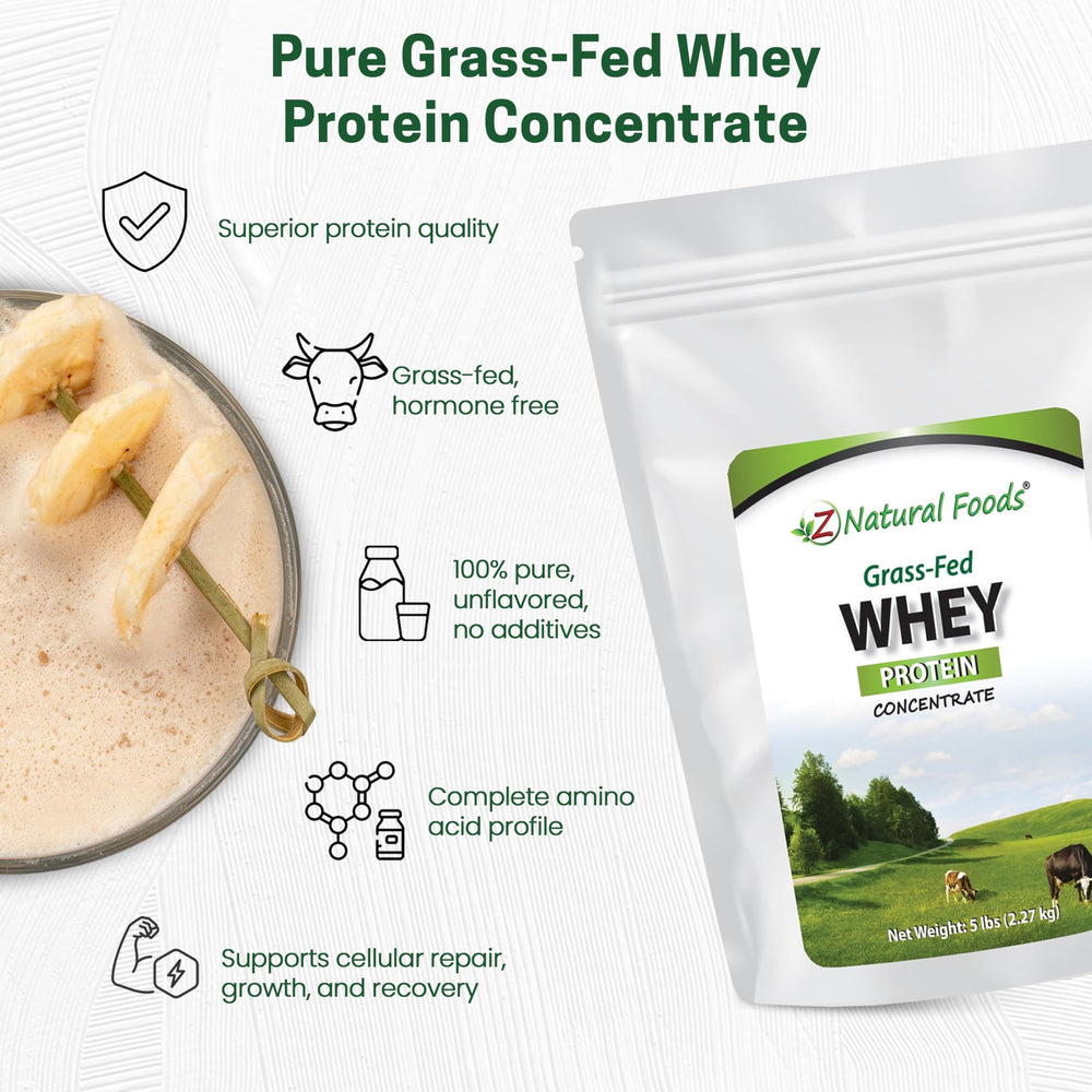 Pouring Z Natural Foods whey powder into a shaker bottle