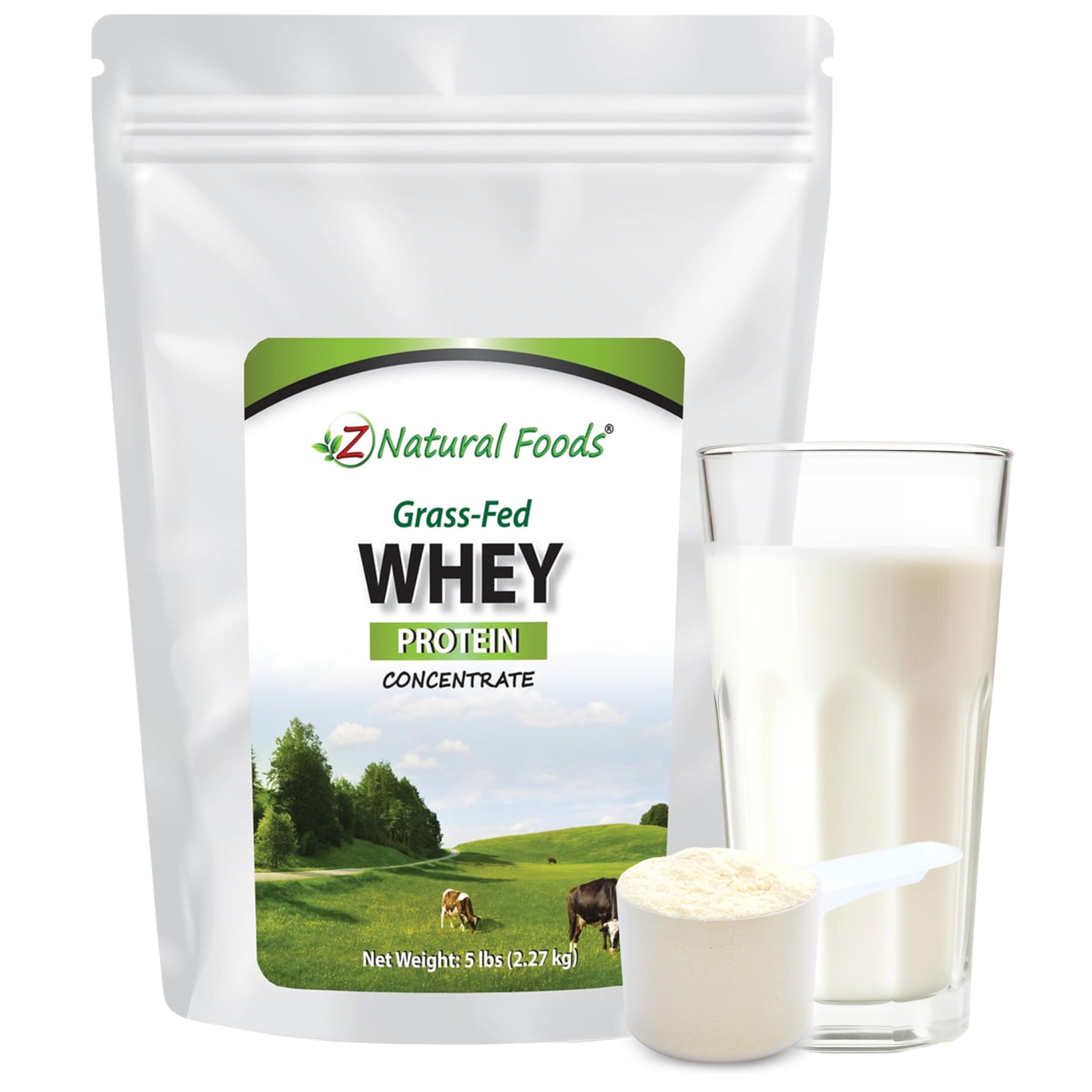Z Natural Foods grass-fed whey protein powder tub ready for shakes