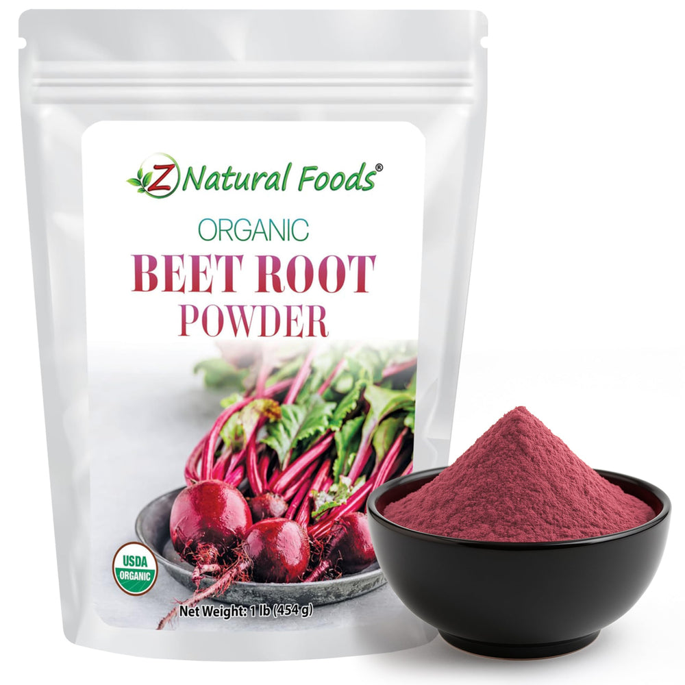 Z Natural Foods beetroot powder bottle pouring for daily nutrition