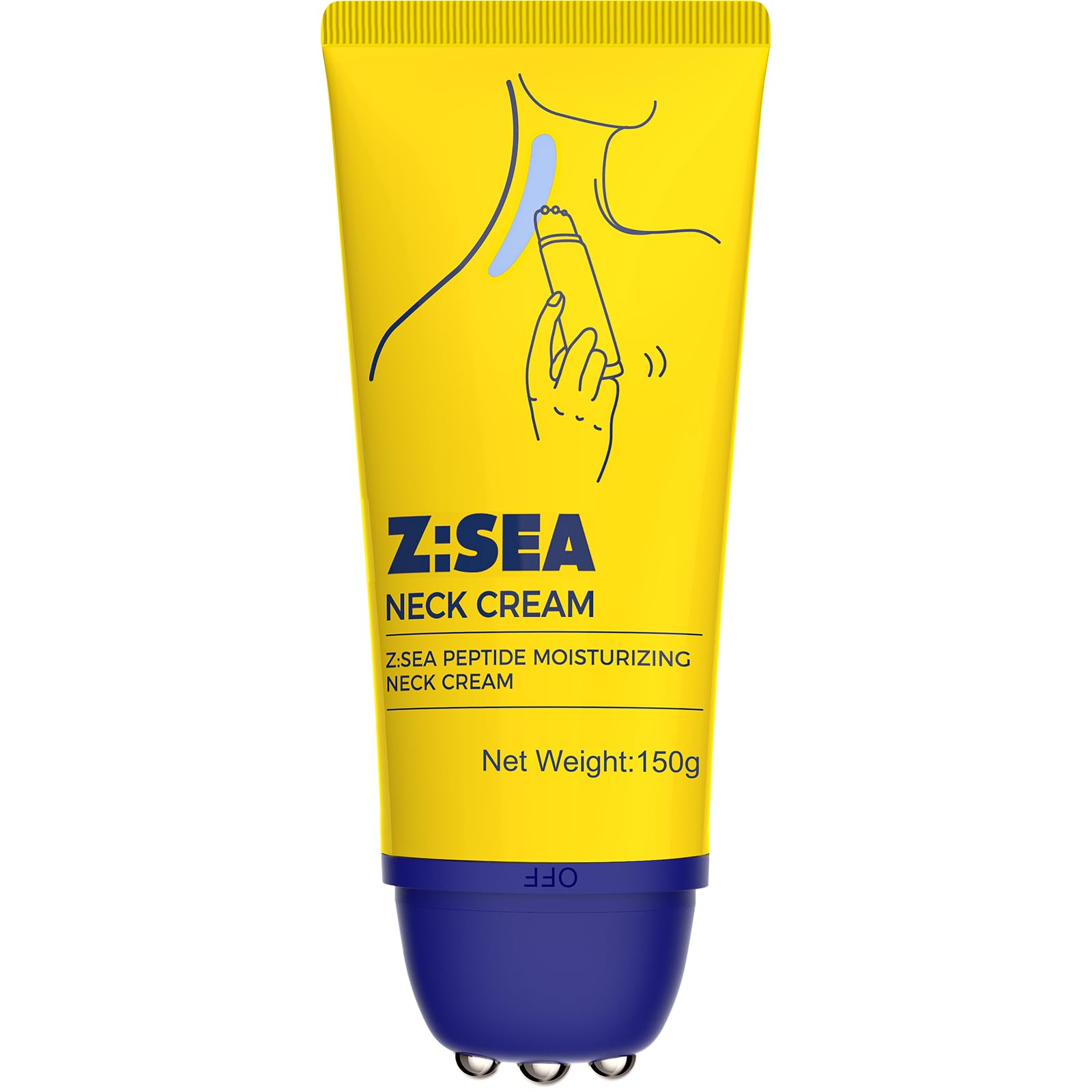 Z:SEA neck roller application demonstrates hands-free wrinkle care.