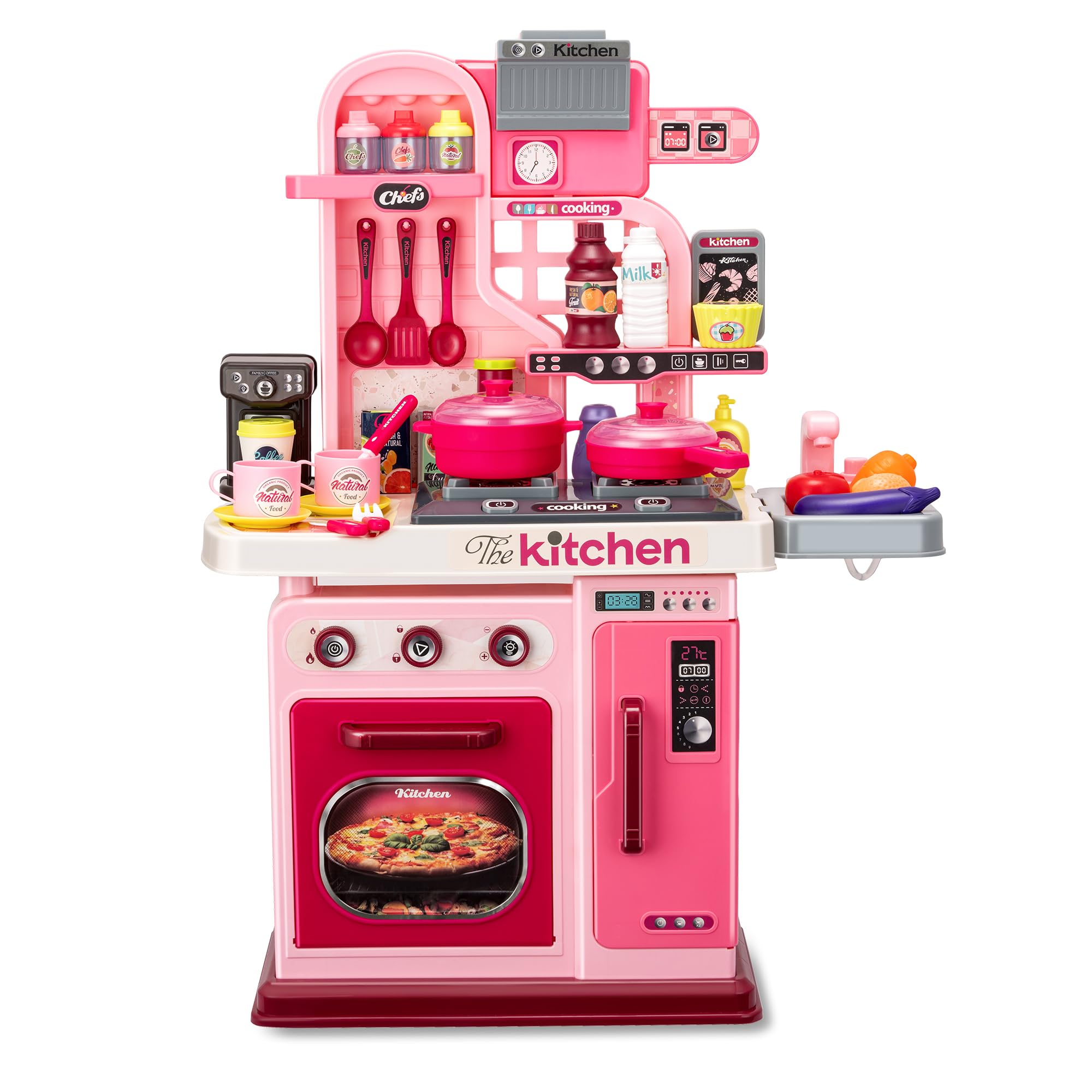 Zaddgiuuy Kids Kitchen Playset pink stove with realistic lights for pretend cooking