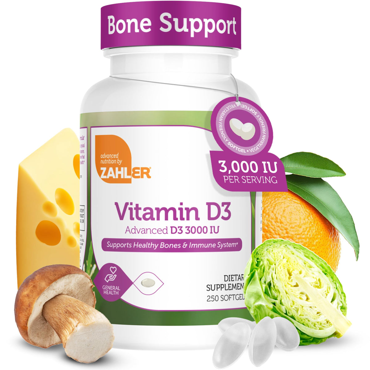 Zahler Vitamin D3 3000IU bottle with potential daily health support