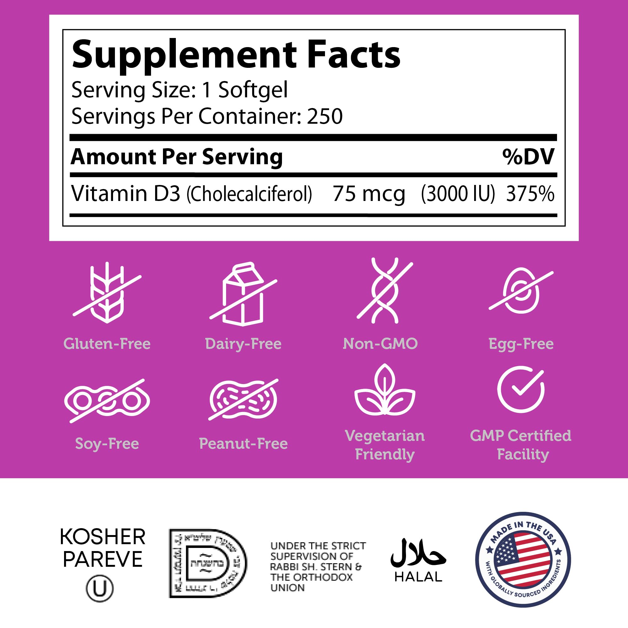 Zahler Vitamin D3 3000IU label close-up with information