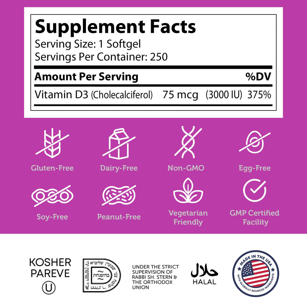 Zahler Vitamin D3 3000IU label close-up with information