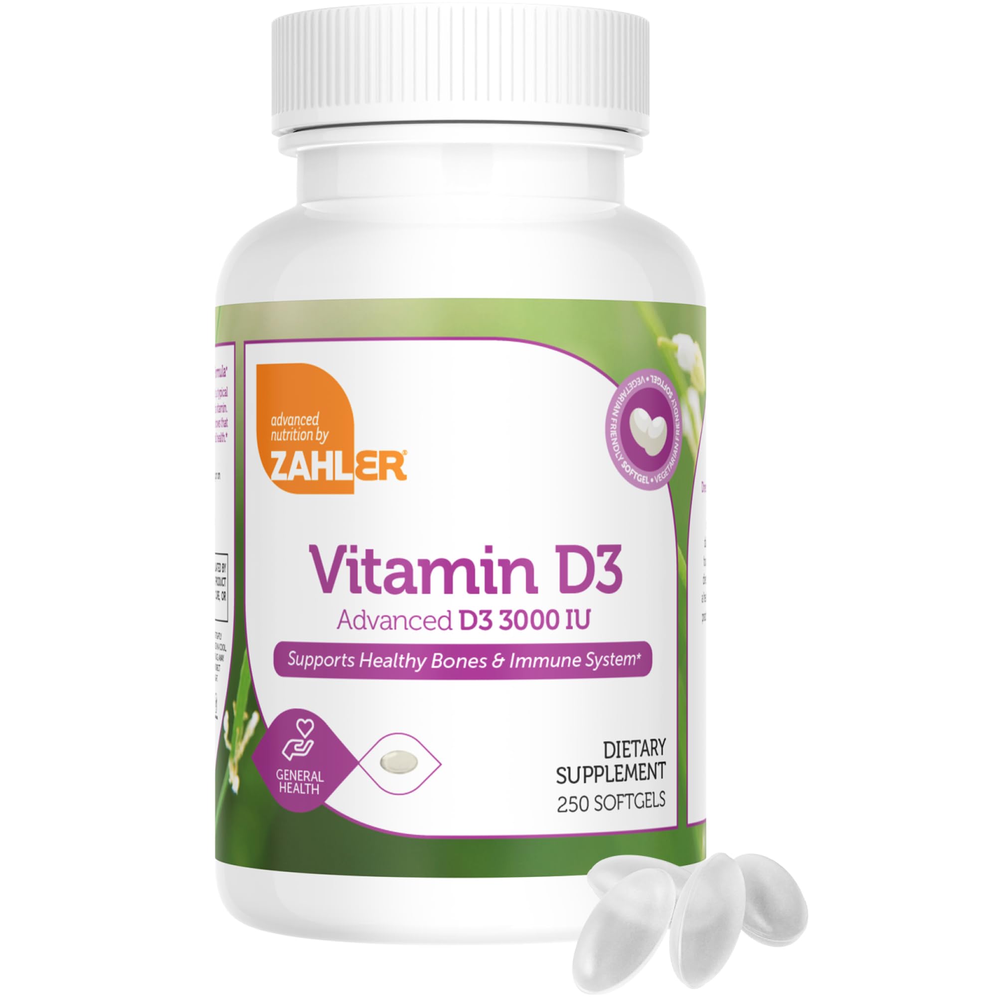 Zahler Vitamin D3 3000IU softgels close-up for easy daily use
