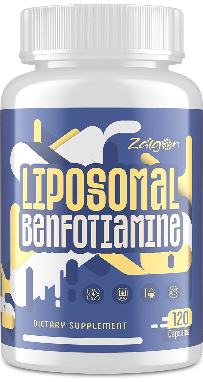 Zaigon Benfotiamine bottle shows liposomal delivery supporting energy and metabolism