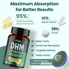 Zaigon Liposomal DHM being poured from the bottle for easy use