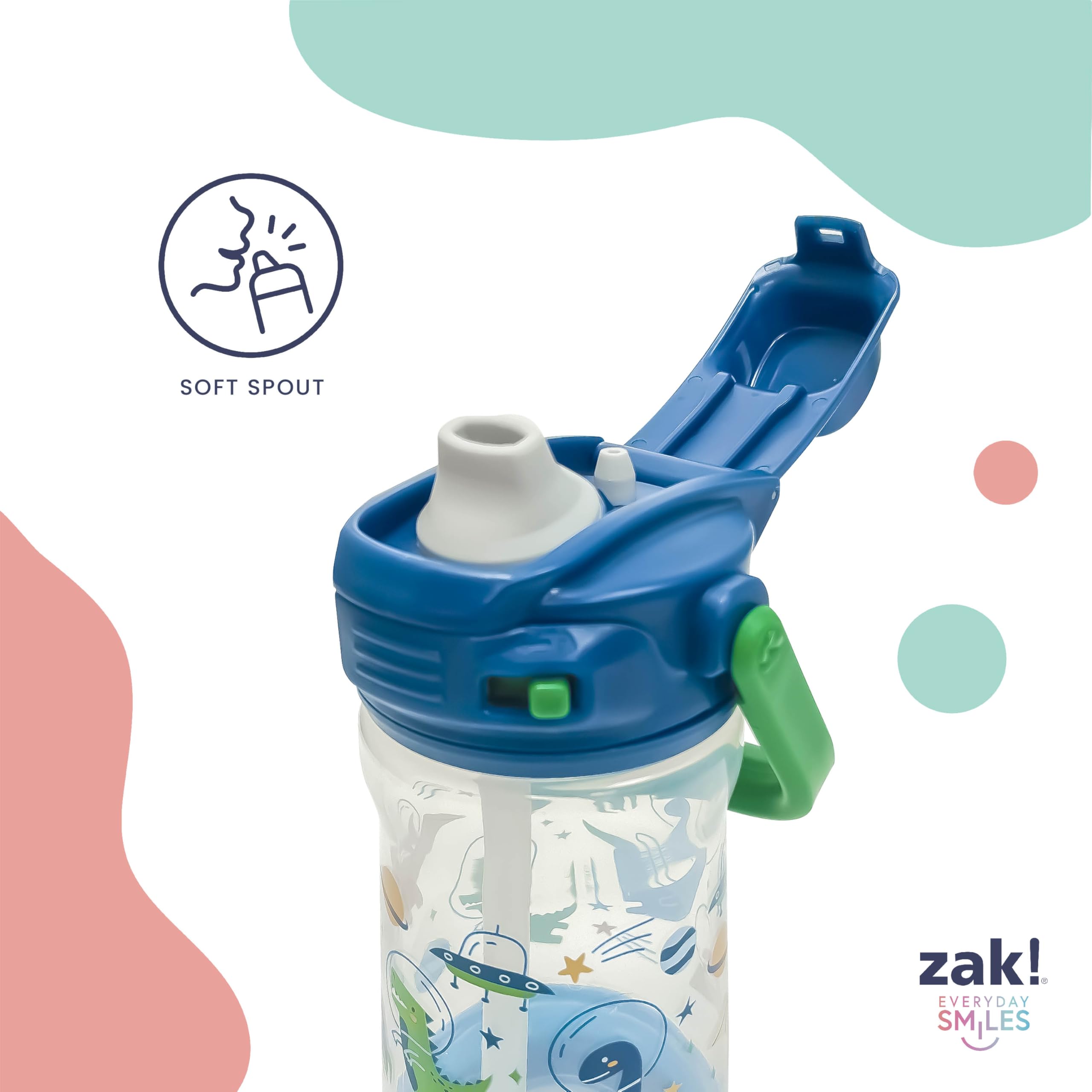 Bright carry handle designed for small hands on the go.