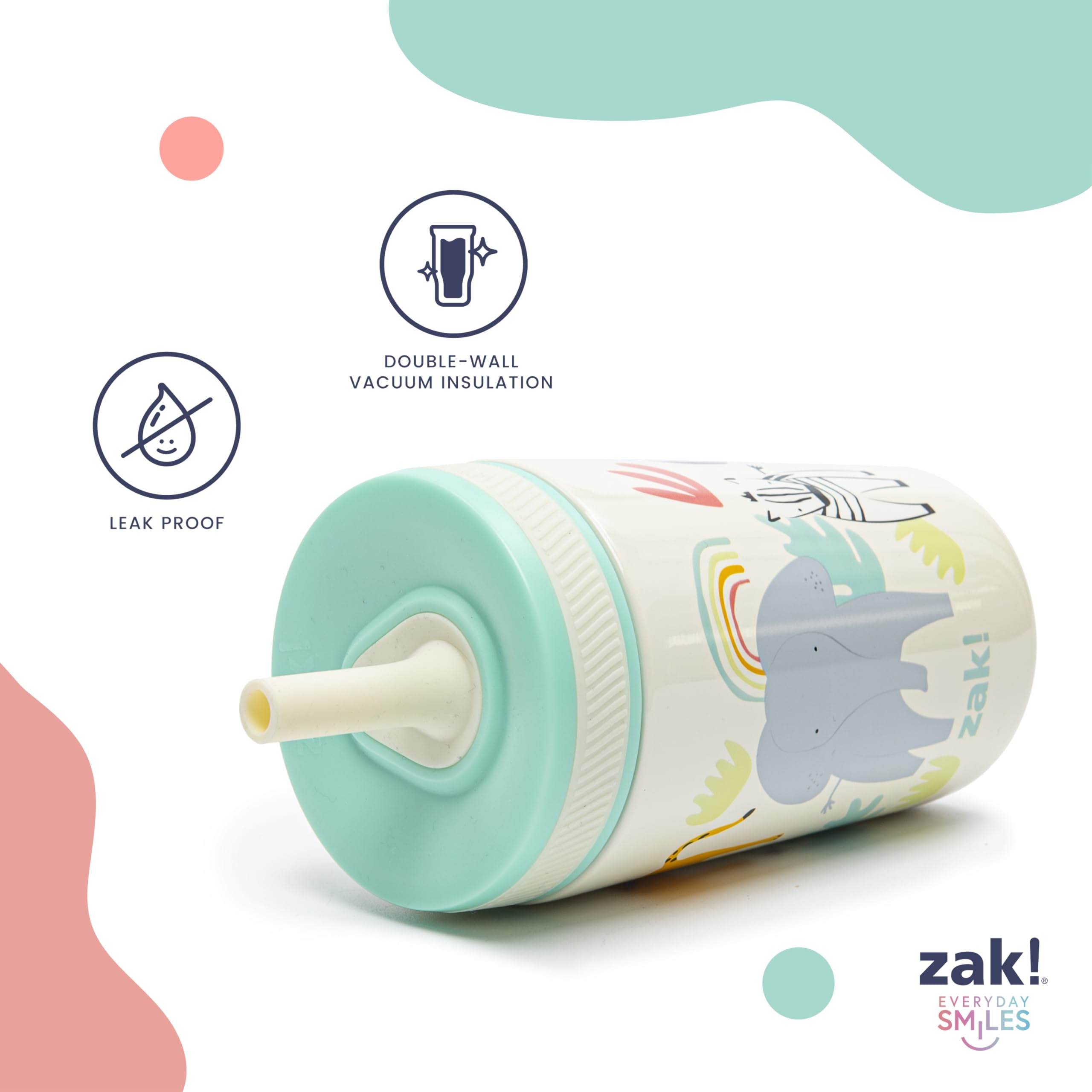 Leak-proof spout detail emphasizes spill resistance during car rides