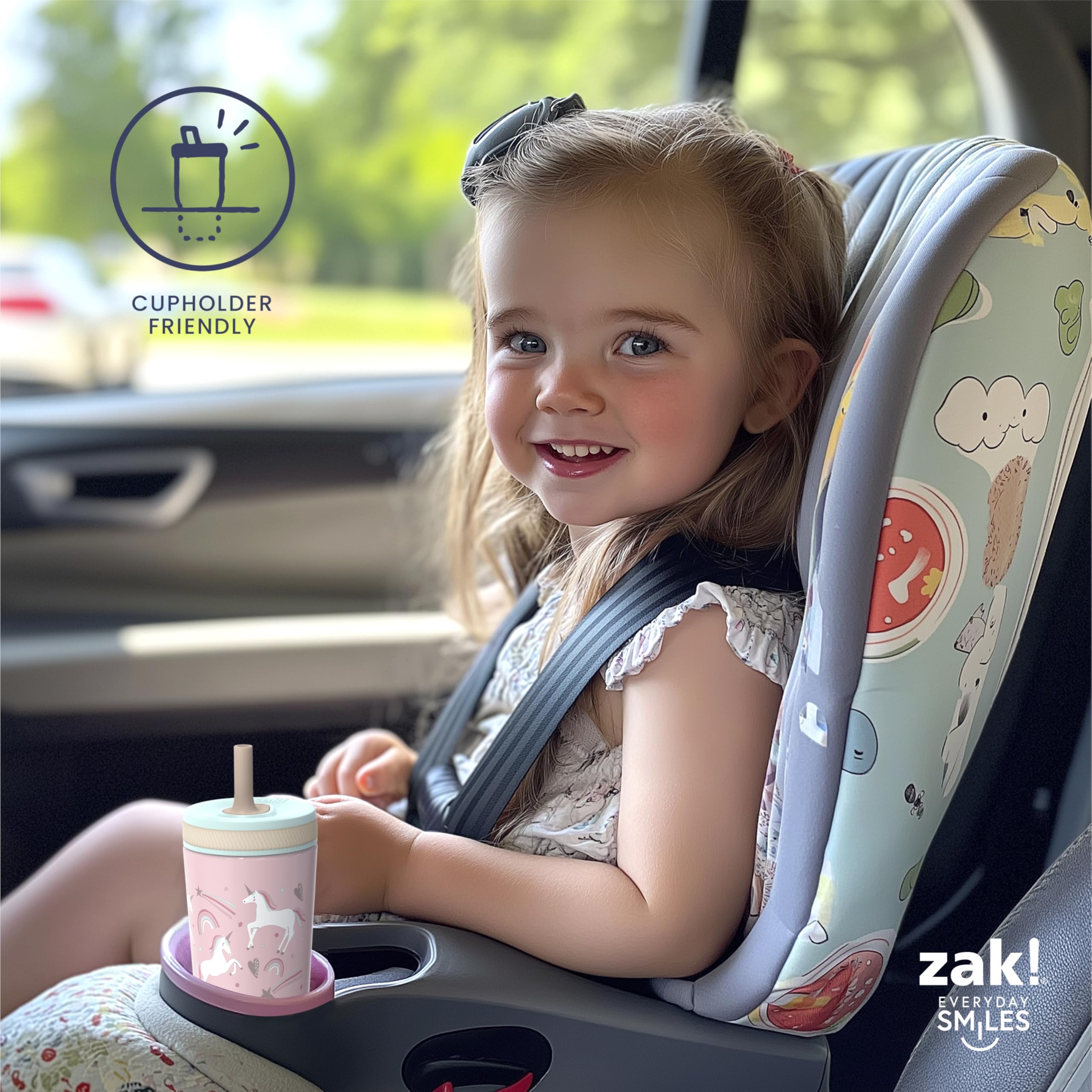 Compact 12-ounce capacity fits little hands and car cup holders