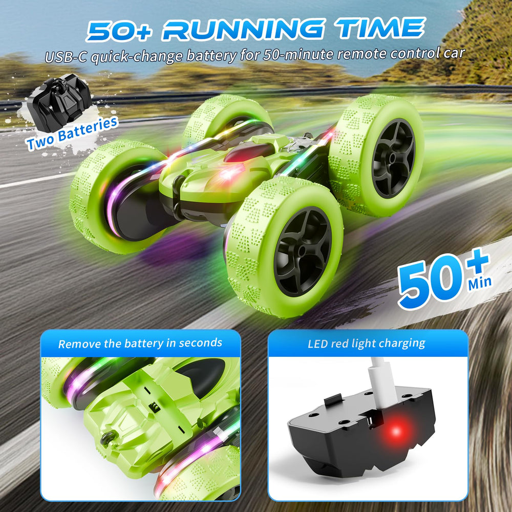 Zalneo stunt car shown in double-sided mode ready to race