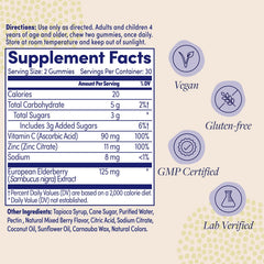 ZAND Elderberry Zinc Immunity Gummies closeup, kid-friendly chew for daily routine.