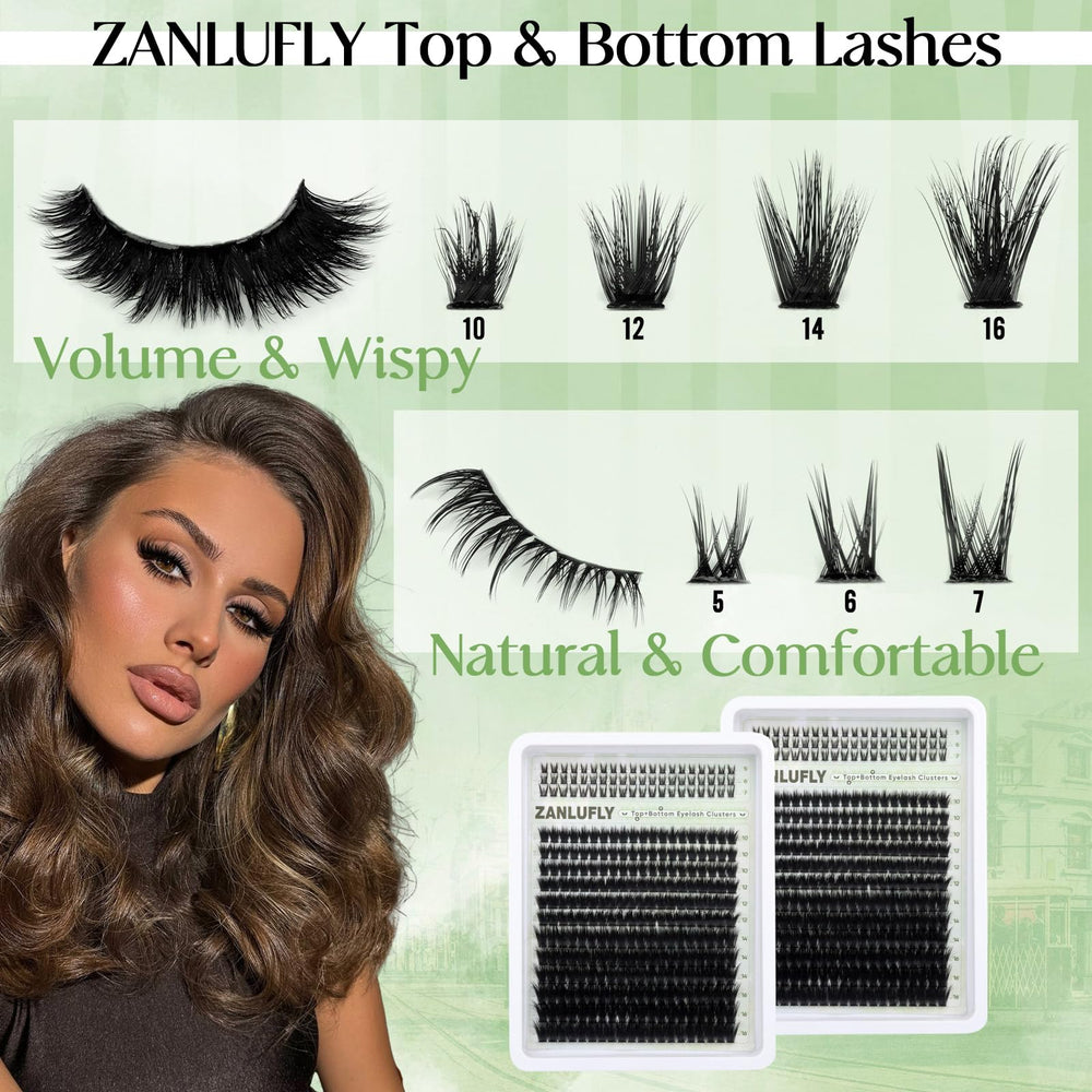 ZANLUFLY D-curly lash clusters showing lift and definition for wispy flair.