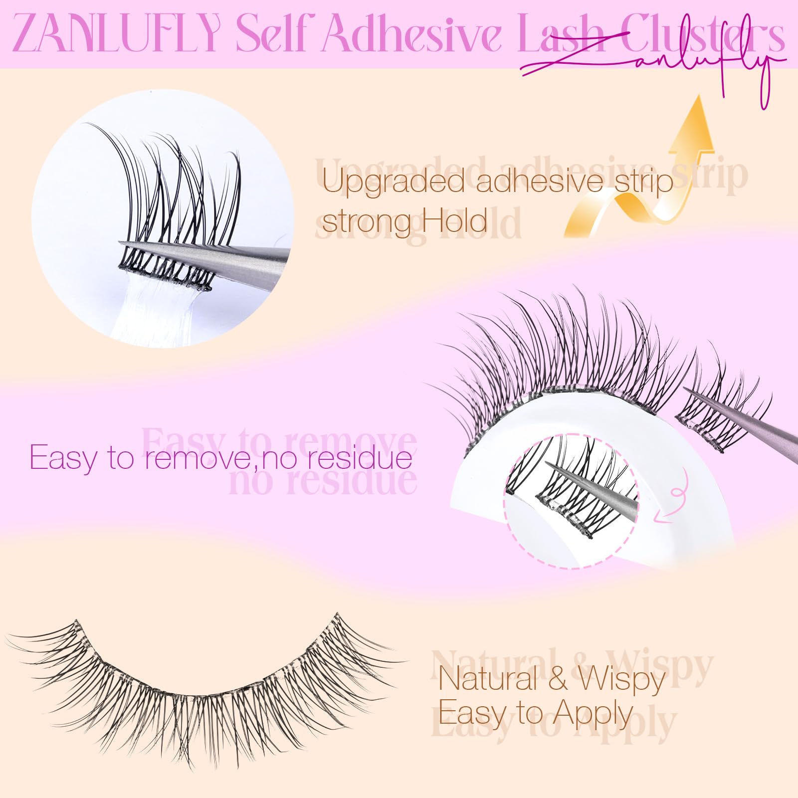 ZANLUFLY self-adhesive lash clusters in 11mm for easy, glue-free application