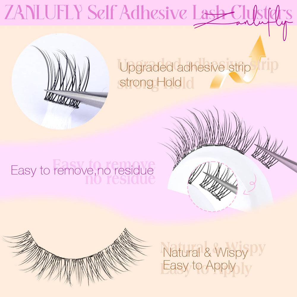 ZANLUFLY self-adhesive lash clusters in 11mm for easy, glue-free application