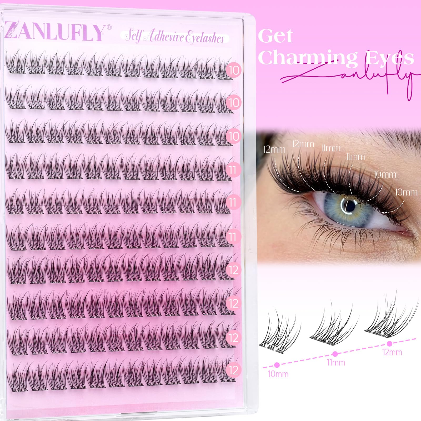 ZANLUFLY 12mm wispy lashes blend for a natural look