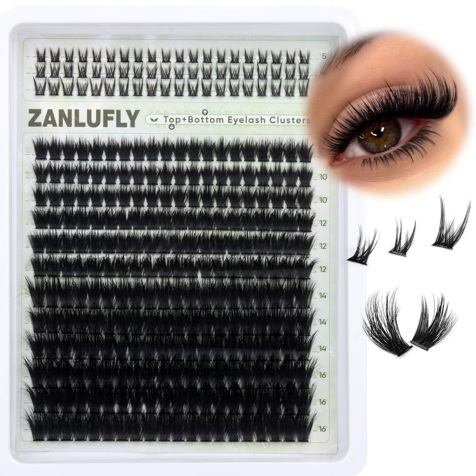 ZANLUFLY Volume Lash Clusters with bottom lashes for dramatic, balanced eyes.