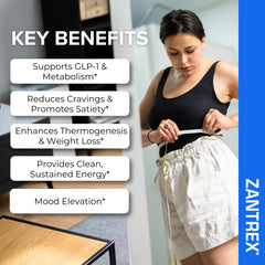 Closeup of Zantrex Blue capsules highlighting easy-to-swallow form
