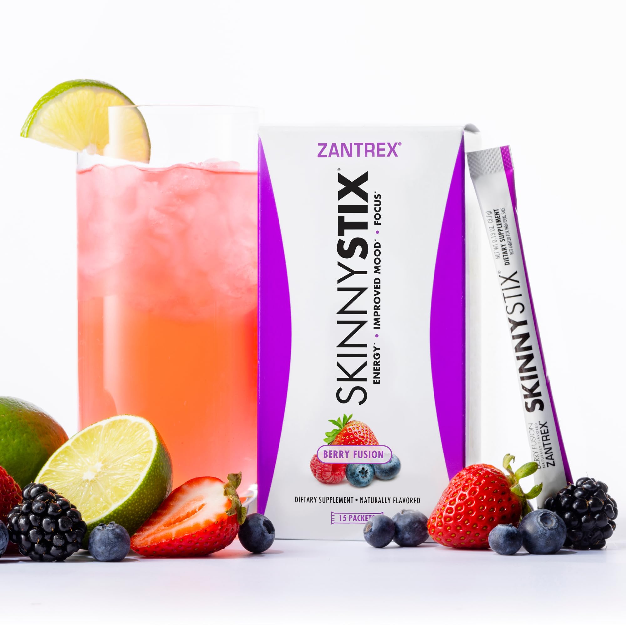 Zantrex SkinnyStix Berry Fusion in-use stir for ready-to-drink simplicity