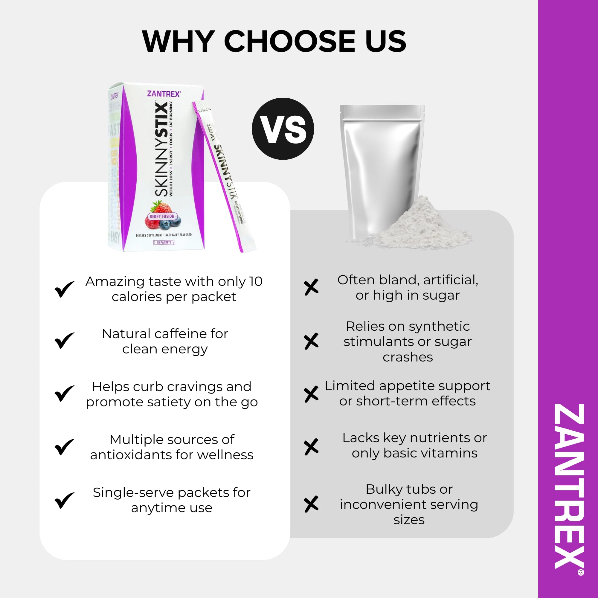 Zantrex SkinnyStix Berry Fusion tub open showing 15 servings