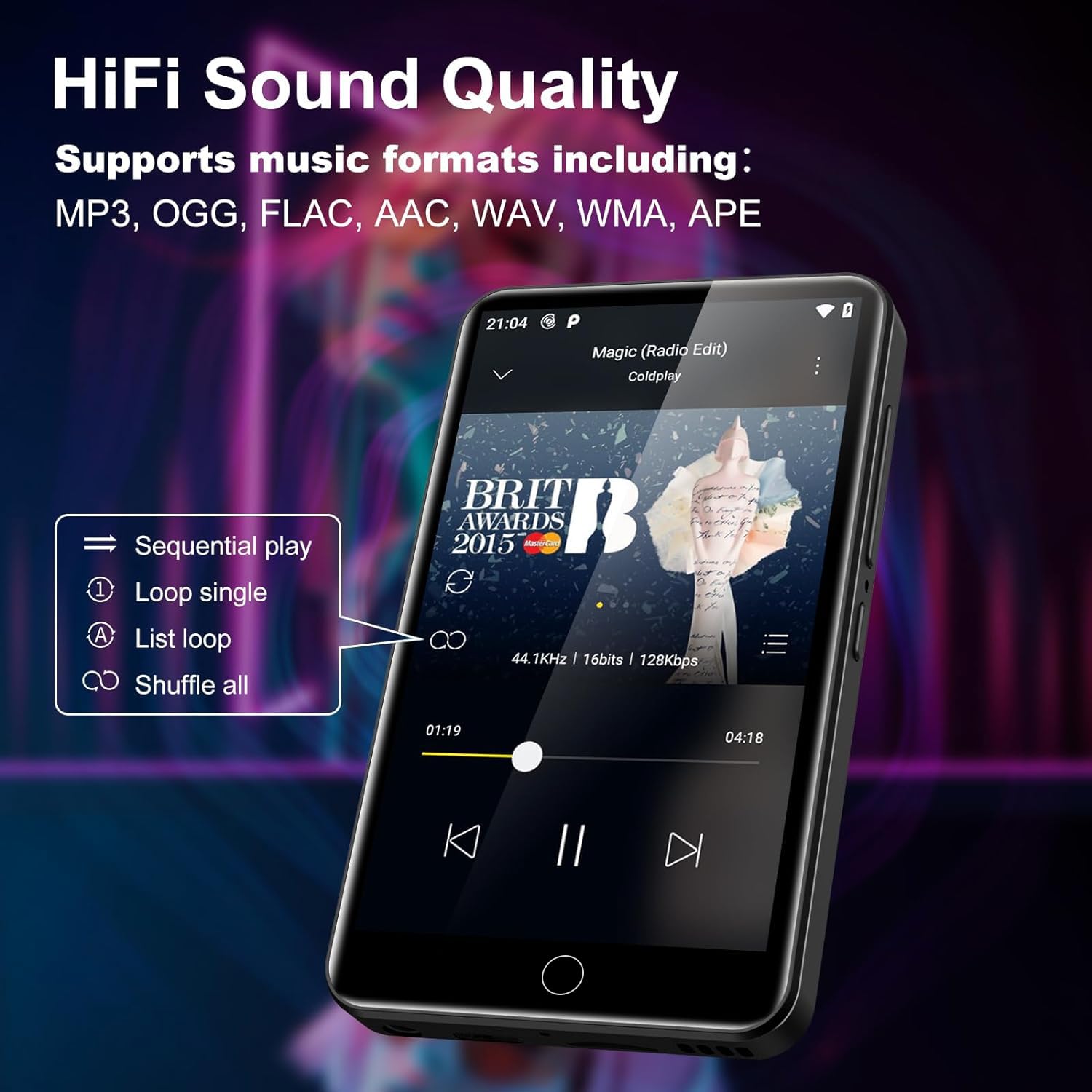 ZAQE 1080p video playback on a bright 4-inch display.