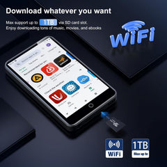 ZAQE MP3 Player screen showing Spotify music and video access.