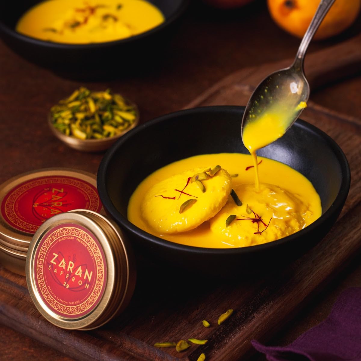 Zaran Saffron risotto stir captures vivid saffron strands in motion