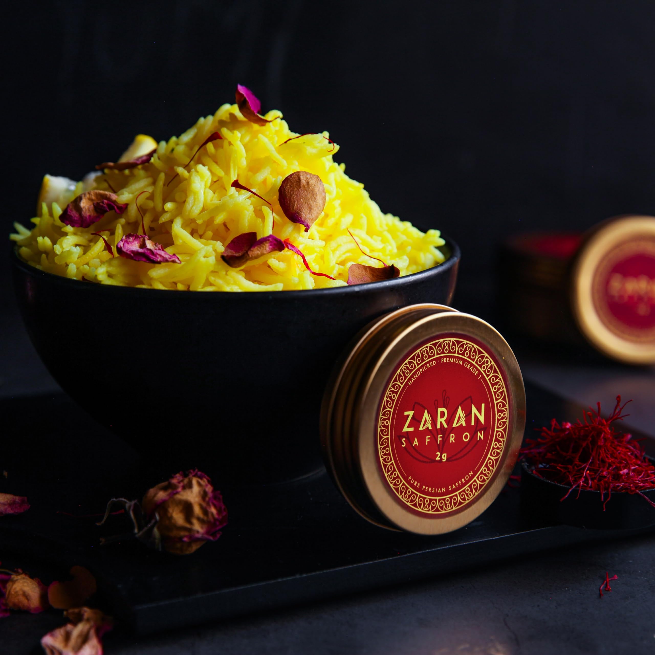 Zaran Saffron jar closeup highlighting rich color and premium quality