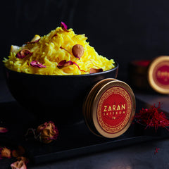 Zaran Saffron jar closeup highlighting rich color and premium quality