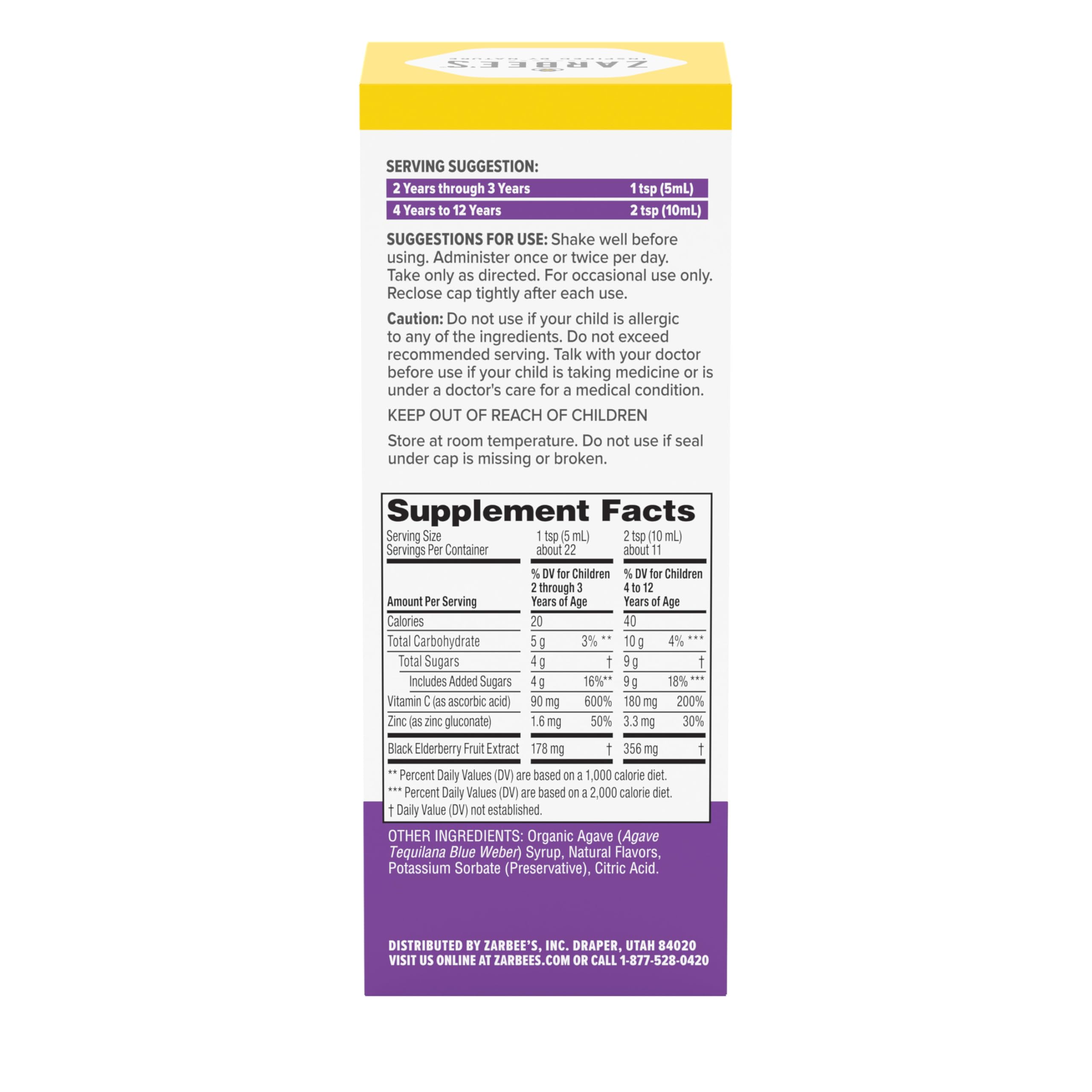 Zarbee's Children immunity syrup offers elderberry-based support for ages 2+.