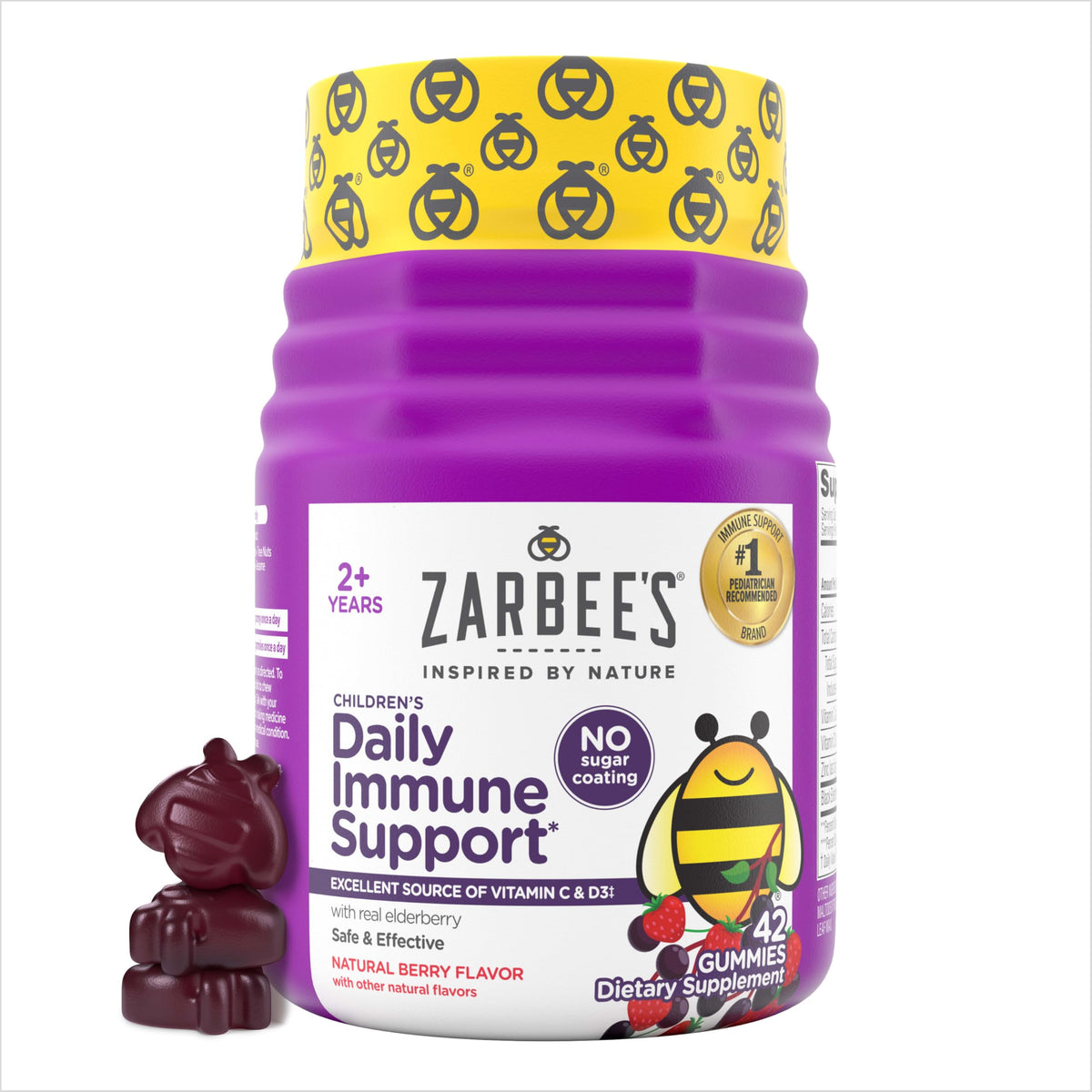 Zarbee's Kids Elderberry Gummies bottle front for daily immune support.