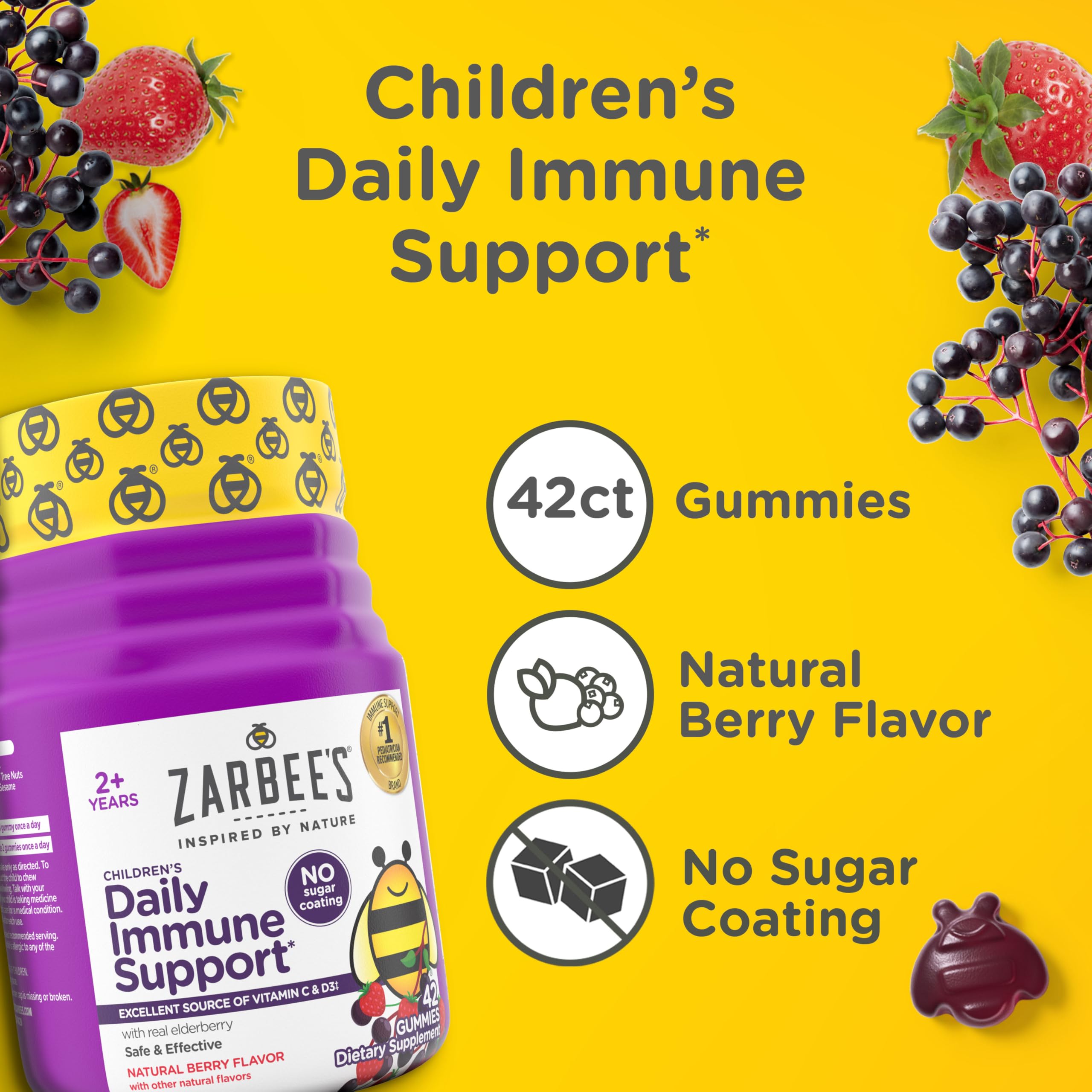 Zarbee's Elderberry Gummies closeup highlighting soft, easy-to-chew texture for kids.