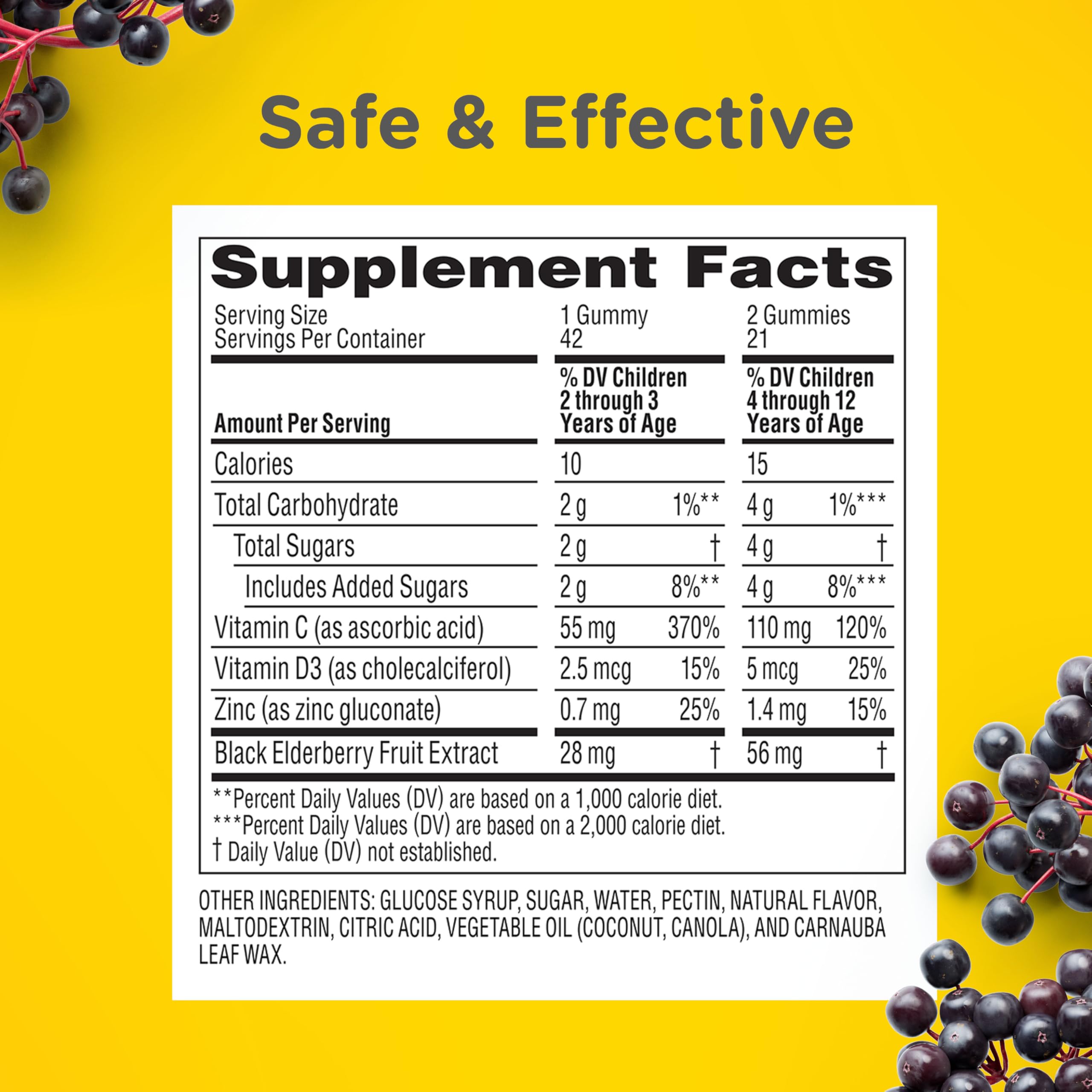 Zarbee's label shows vitamins C, D3 & zinc for daily nutrition.