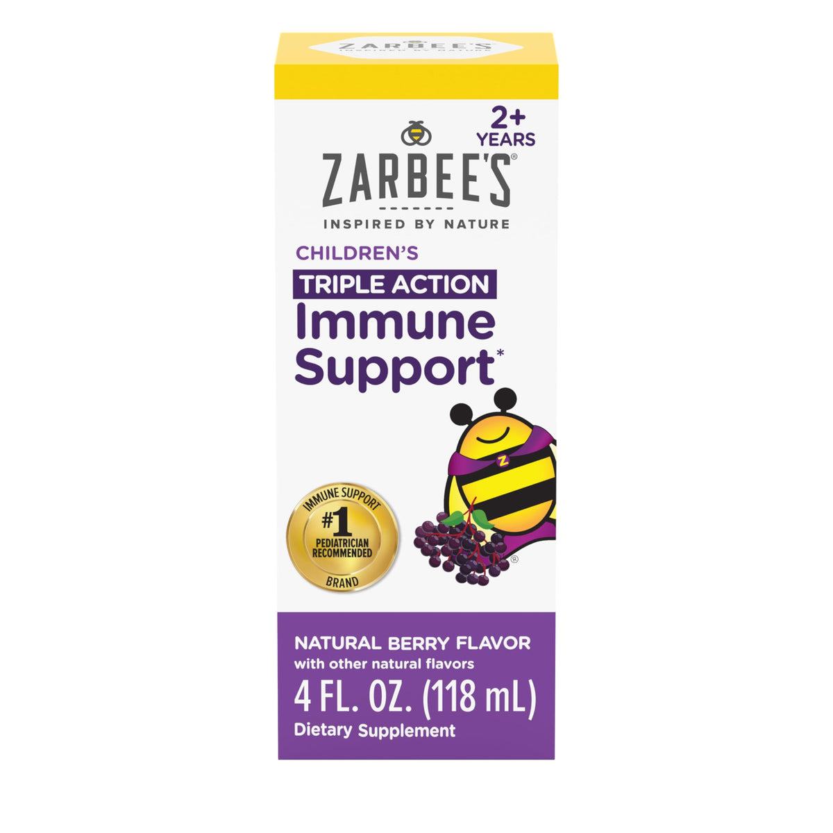Zarbee's Elderberry Syrup for kids bottle supports daily immune routine with natural flavor.