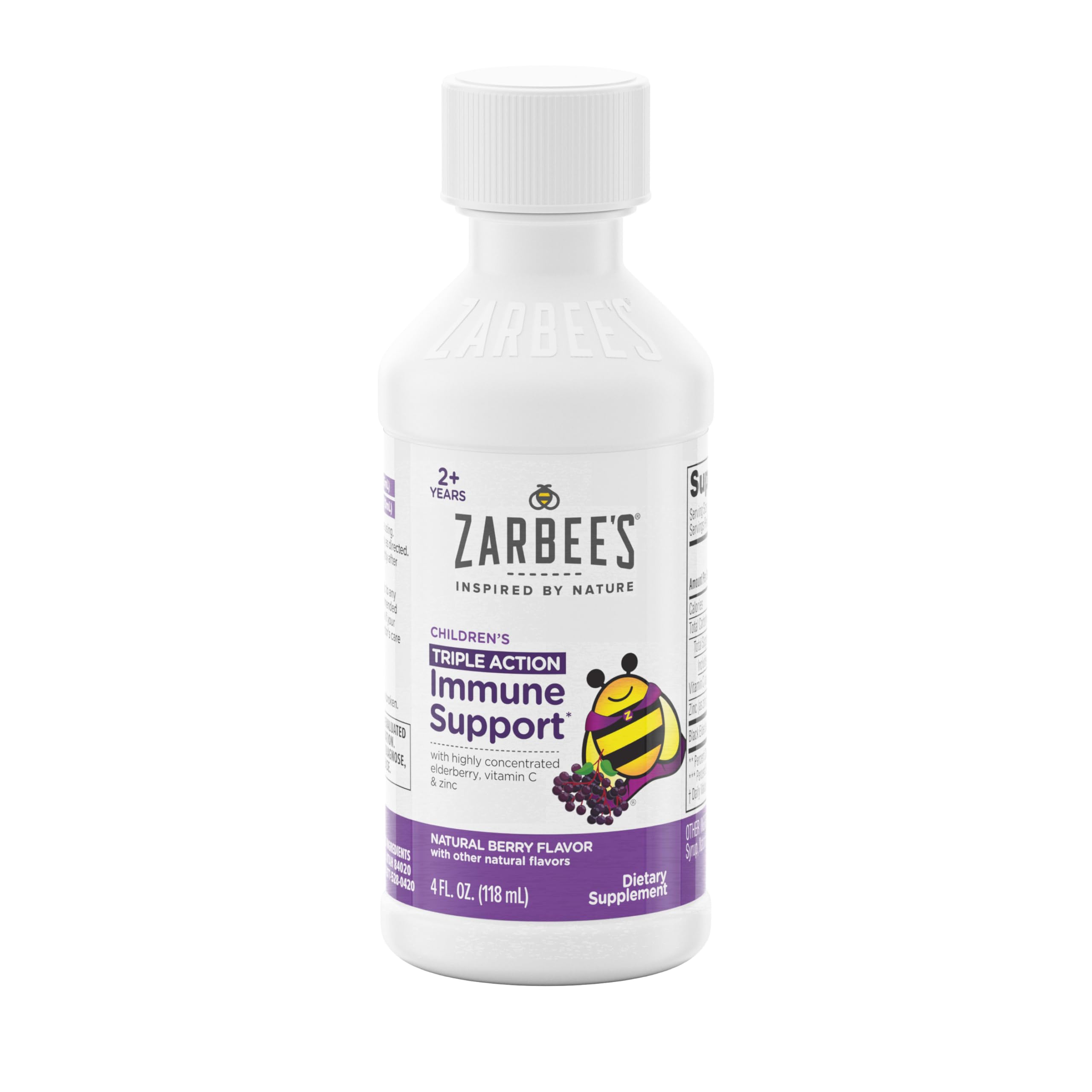 Zarbee's Elderberry Syrup for kids pour bottle for easy dosing at home.