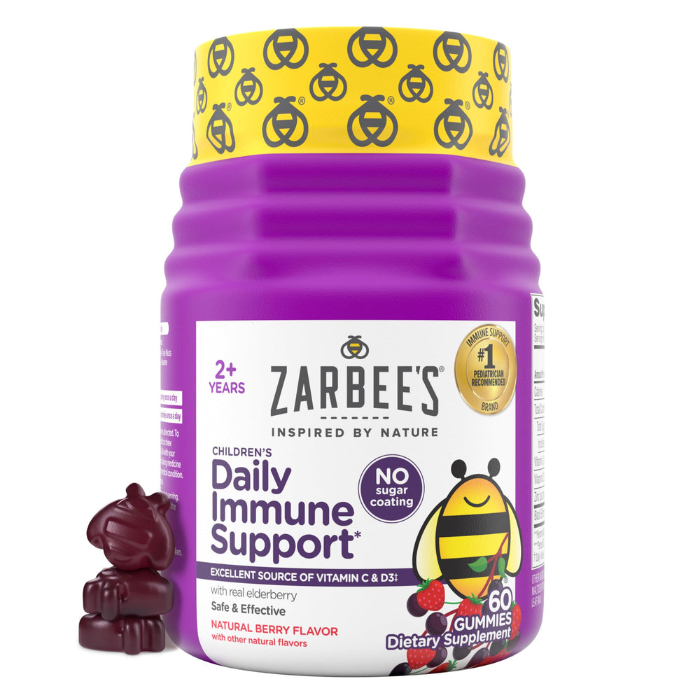 Zarbee's Kids Elderberry Gummies bottle for daily immune support.