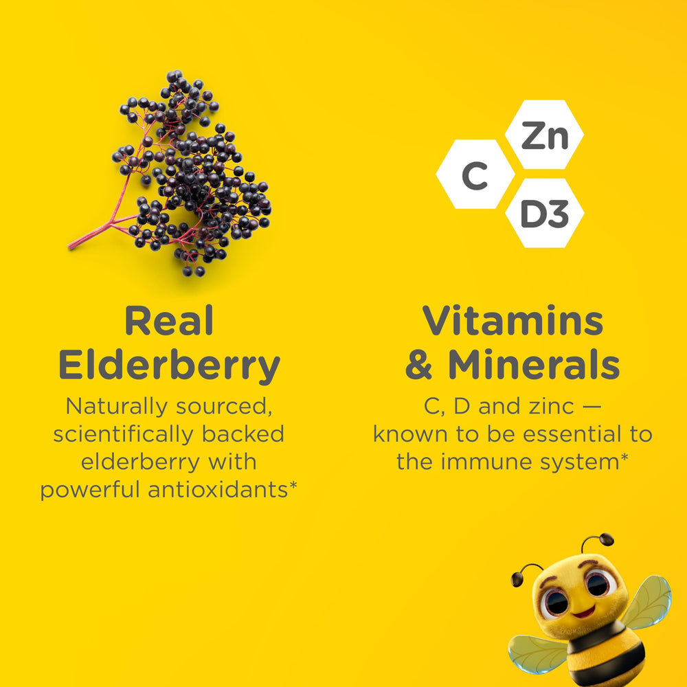 Zarbee's Elderberry Gummies being poured for a simple daily dose.