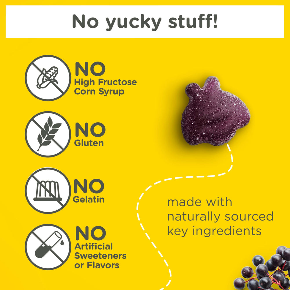 Zarbee's Kids Elderberry gummies soft texture with natural berry flavor.