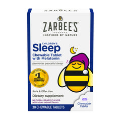 Zarbee's Kids melatonin bottle front showing grape flavor for sleep support