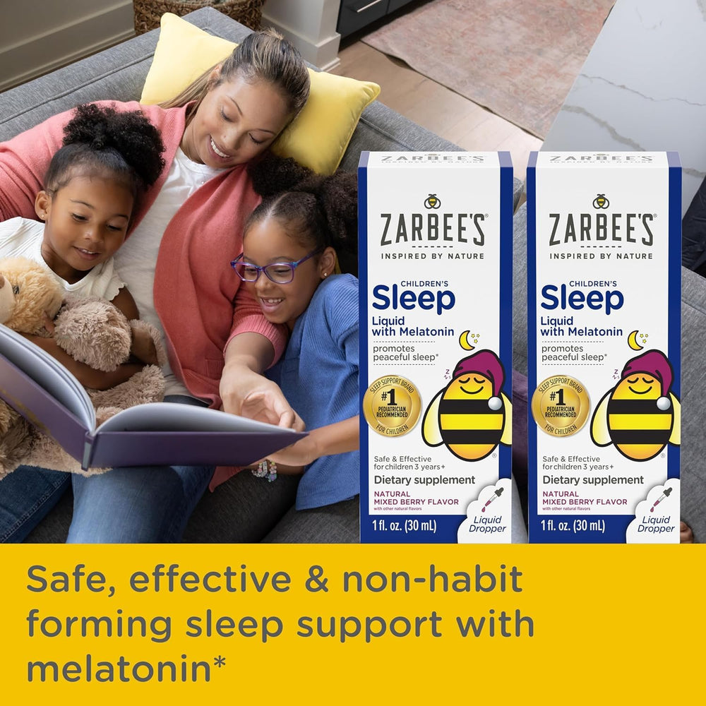 Bedtime scene with a child and Zarbee's sleep liquid