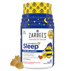 Zarbee's Kids Sleep Gummies bottle with strawberry flavor for gentle sleep.