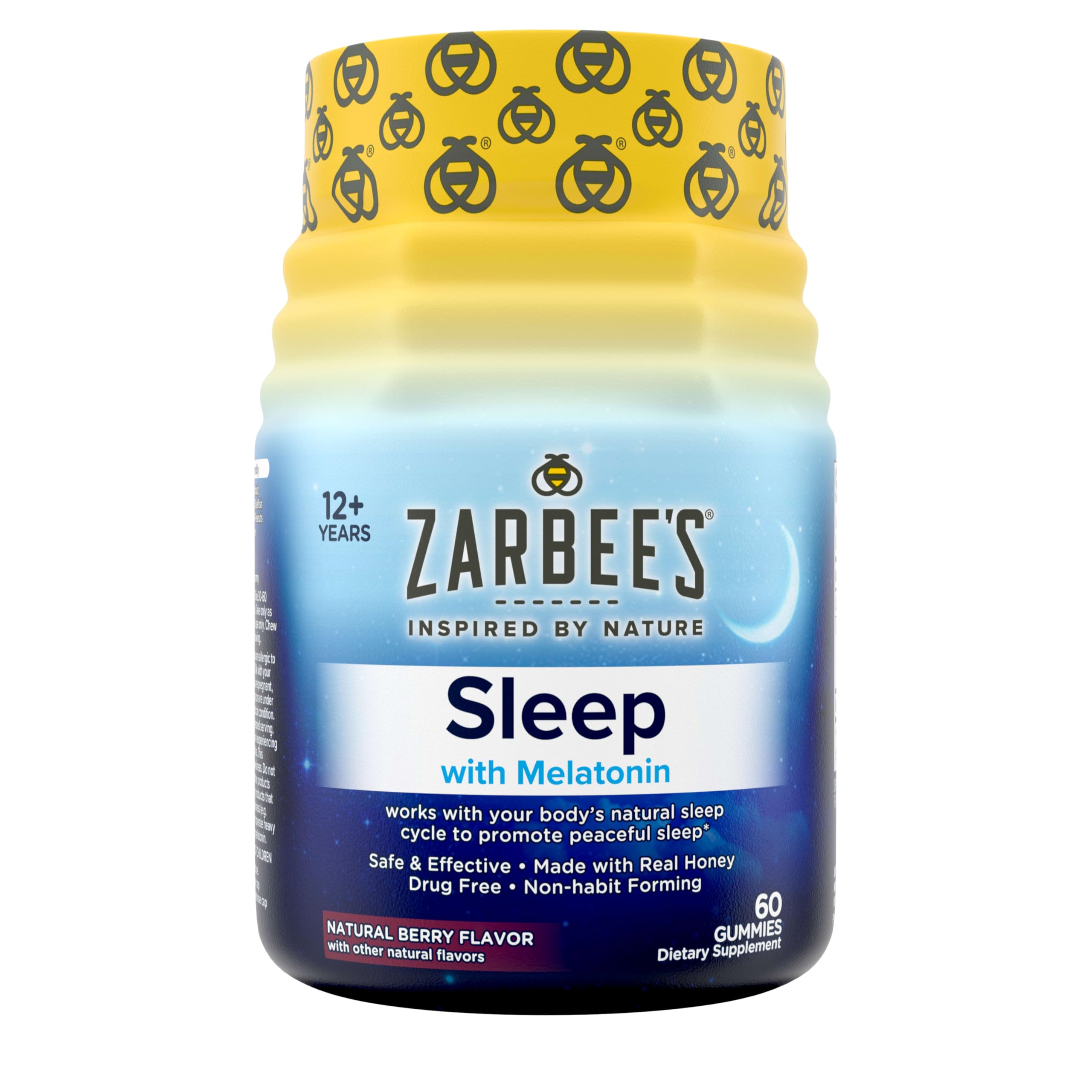 Zarbee's Melatonin Gummies bottle front view shows a non-habit forming sleep aid