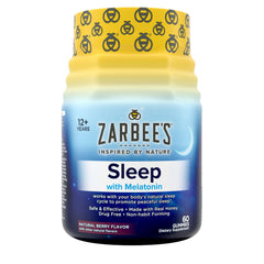 Zarbee's Melatonin Gummies bottle front view shows a non-habit forming sleep aid