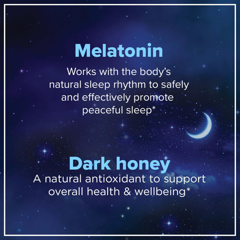 Close-up of gummies with mixed fruit flavor suggests tasty, easy-to-chew sleep support