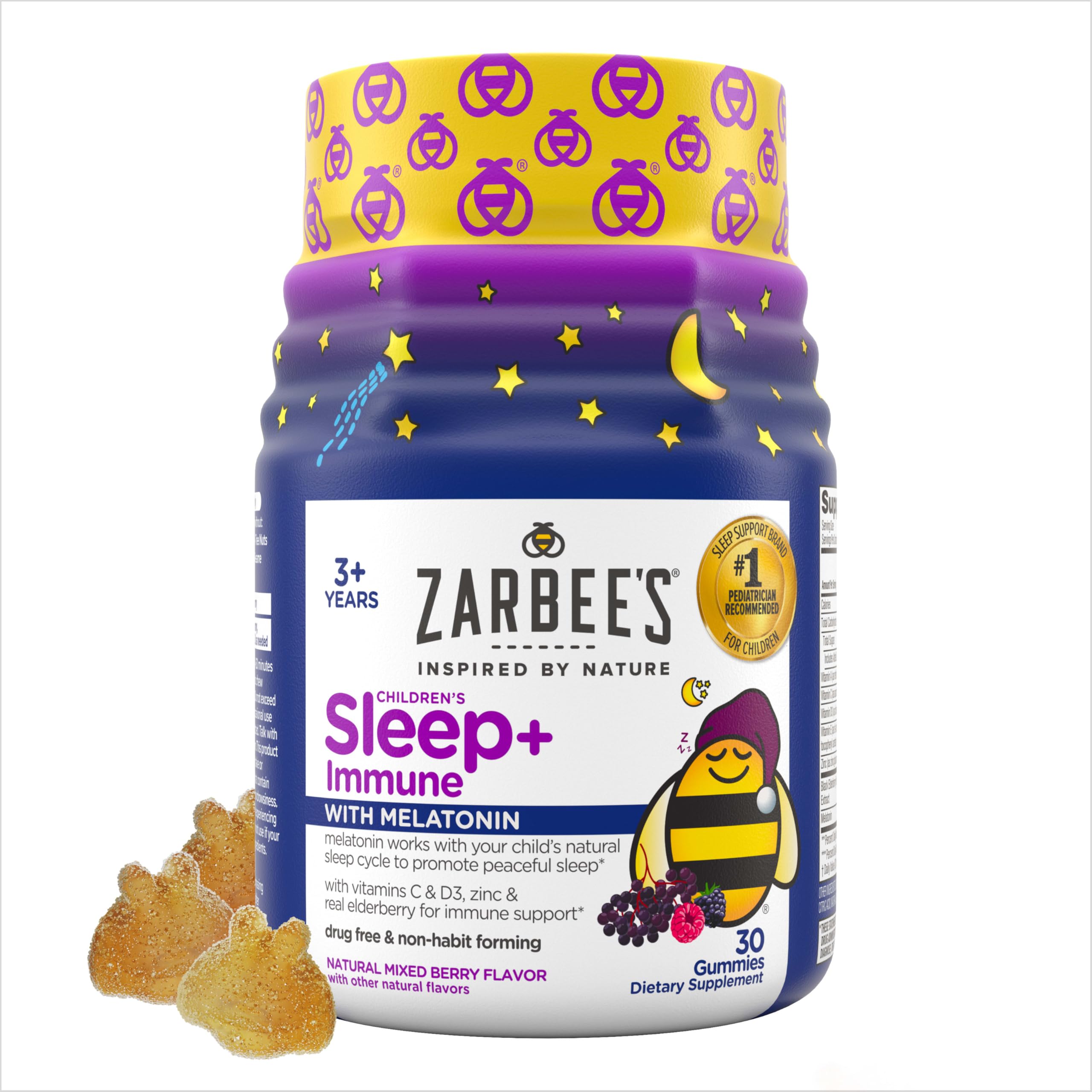 Zarbee's Sleep & Immune Gummy 30ct bottle front view showing kid friendly sleep support